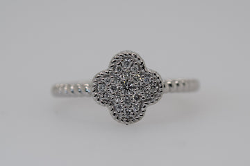 White Gold Diamond Four Leaf Clover Ring